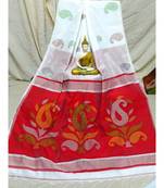 White Jamdani Work Cotton Silk Handloom Saree With Blouse