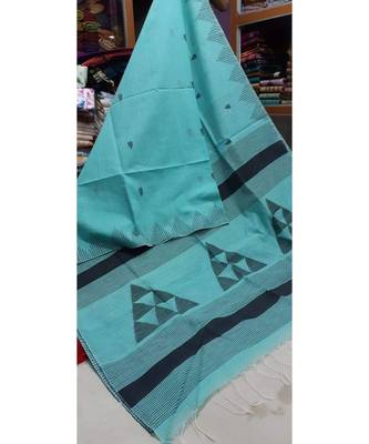 Sky Blue Triangle Design Hand Weaven Cotton Silk Handloom Saree With Blouse 1