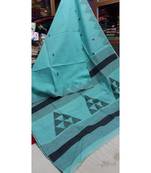 Sky Blue Triangle Design Hand Weaven Cotton Silk Handloom Saree With Blouse