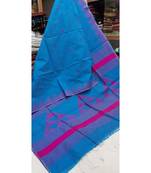 Turquoise Triangle Design Hand Weaven Cotton Silk Handloom Saree With Blouse