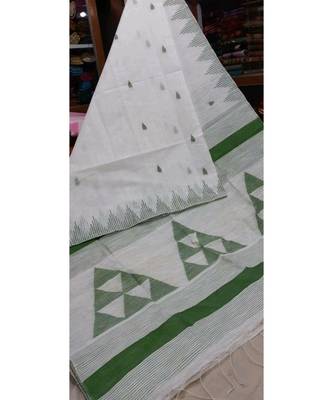 White Triangle Design Hand Weaven Cotton Silk Handloom Saree With Blouse 1