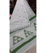 White Triangle Design Hand Weaven Cotton Silk Handloom Saree With Blouse