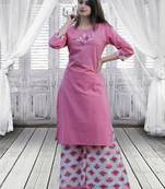 Pink printed cotton kurtas-and-kurtis