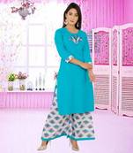 Blue printed cotton kurtas-and-kurtis