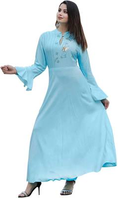 Sky-blue printed cotton kurtas-and-kurtis 2