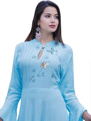 Sky-blue printed cotton kurtas-and-kurtis 4