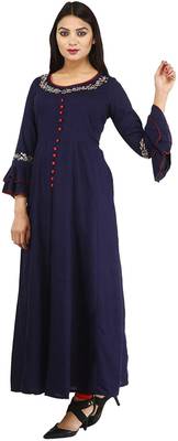 Dark-blue plain cotton kurtas-and-kurtis 2