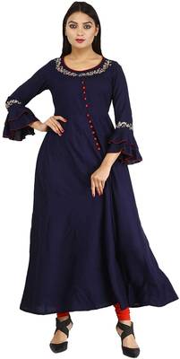 Dark-blue plain cotton kurtas-and-kurtis 3