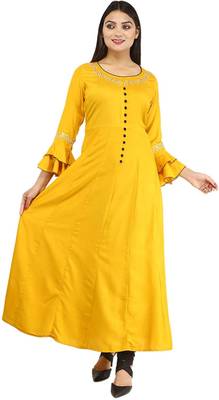 Yellow plain cotton kurtas-and-kurtis 3