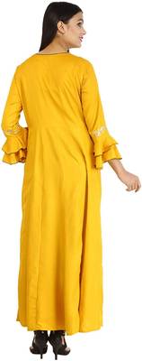 Yellow plain cotton kurtas-and-kurtis 4
