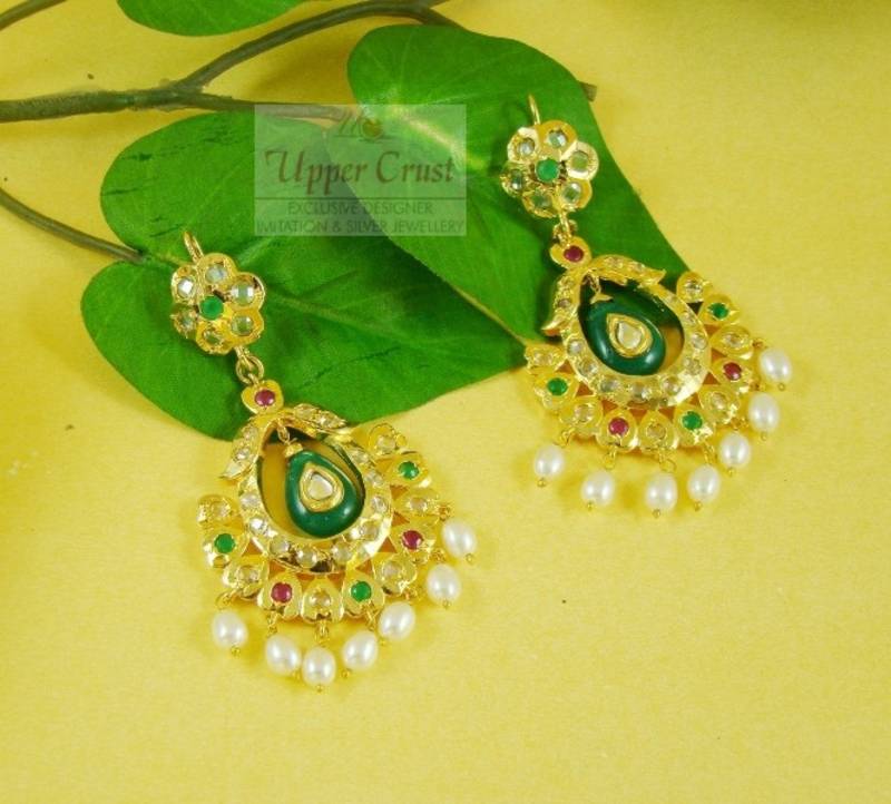 Gold Plated Multi Polki Bali Style Earrings