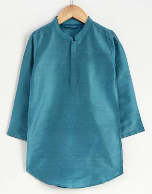 Blue art silk boys-dhoti-kurta with embroidered jacket  2