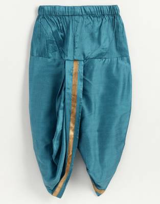Blue art silk boys-dhoti-kurta with embroidered jacket  3