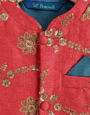 Blue art silk boys-dhoti-kurta with embroidered jacket  5
