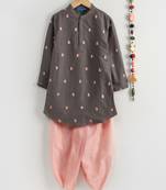 Grey embroidered cotton boys-dhoti-kurta