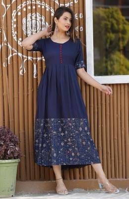 Navy-blue printed rayon kurtas-and-kurtis 1