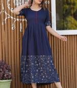 Navy-blue printed rayon kurtas-and-kurtis
