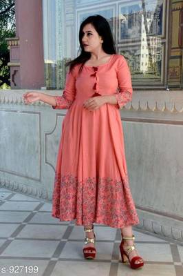 Orange printed rayon kurtas-and-kurtis 1