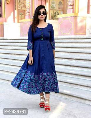 Royal-blue printed rayon kurtas-and-kurtis 1