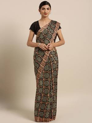Traditional Designer Black Color Bandhani Silk Saree  1