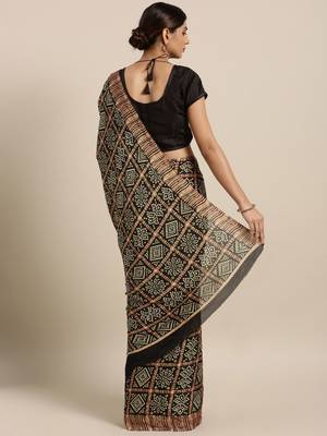 Traditional Designer Black Color Bandhani Silk Saree  2