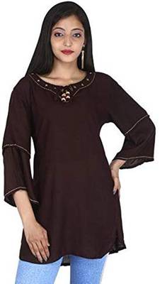 Brown plain cotton tops 2