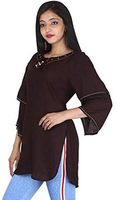 Brown plain cotton tops 3