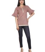 Maroon printed cotton tops