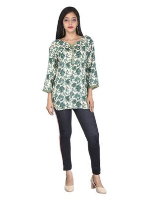 Green printed cotton tops 1