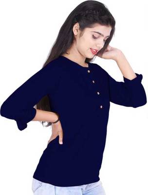Blue plain cotton tops 3