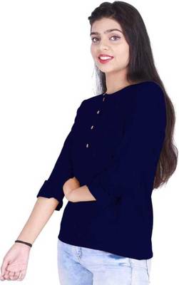 Blue plain cotton tops 4