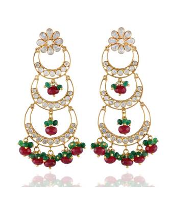 maroon green three step chand bali traditional chand bali earring 1