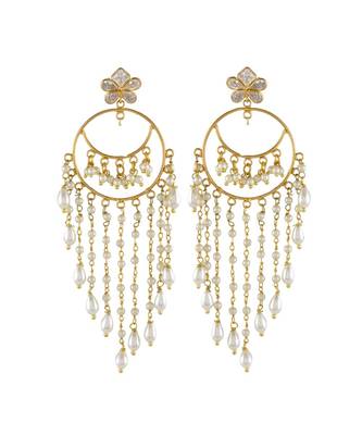 white pearl with rosecut stone classy traditional look party earring 1