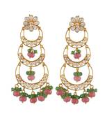 green peach three step chand bali pattern stylish earring