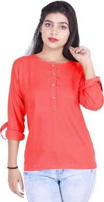 Red plain cotton tops 1