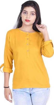 Yellow plain cotton tops 1
