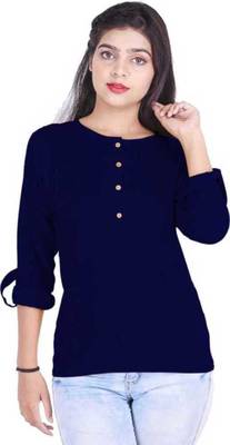 Blue plain cotton tops 1