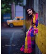 Multicoloured Check DesignKhadi Silk Handloom Saree With Blouse