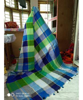 Multicoloured Check DesignKhadi Silk Handloom Saree With Blouse 1