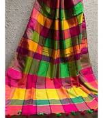 Multicoloured Check DesignKhadi Silk Handloom Saree With Blouse