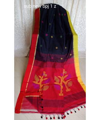 Red and Black Black Pallu Jamdani Work Handloom Saree With Blouse 1