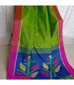 Blue and Green Black Pallu Jamdani Work Handloom Saree With Blouse