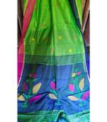 See Blue and Green Black Pallu Jamdani Work Handloom Saree With Blouse