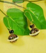 Black Meena Gold Plated Dangle Earrings