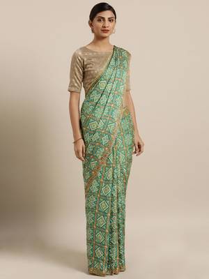 Traditional Designer Sea Green Color Bandhani Silk Saree 1