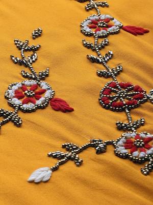 Women Mustard Solid Kurta With Plazzo With Hand Work Detailing 2