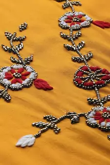 Women Mustard Solid Kurta With Plazzo With Hand Work Detailing