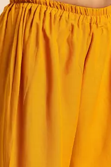 Women Mustard Solid Kurta With Plazzo With Hand Work Detailing