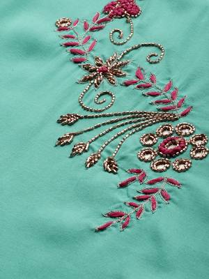 Women Turquoise Blue Solid Kurta With Plazzo With Hand Work Detailing 2
