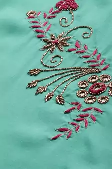 Women Turquoise Blue Solid Kurta With Plazzo With Hand Work Detailing